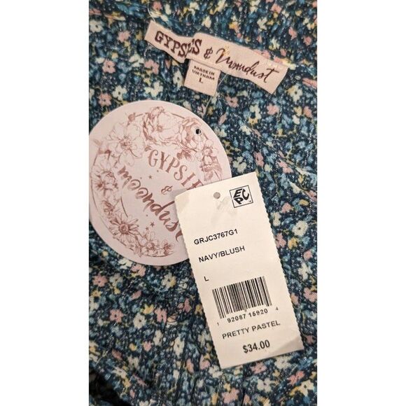 Gypsies & Moondust Womens Large Floral Crop Top Smocked Green Blouse Long Sleeve - Picture 8 of 10